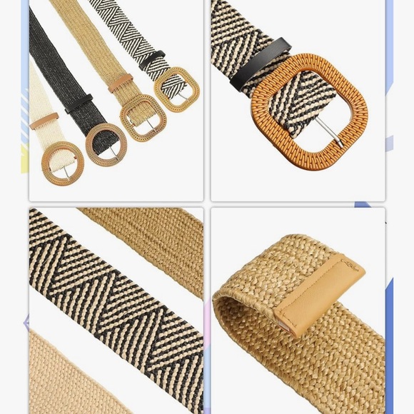 4 Straw Woven Rattan Stretch Belts Medium Amazon Retro Fun Comfort Vacation - Picture 6 of 7